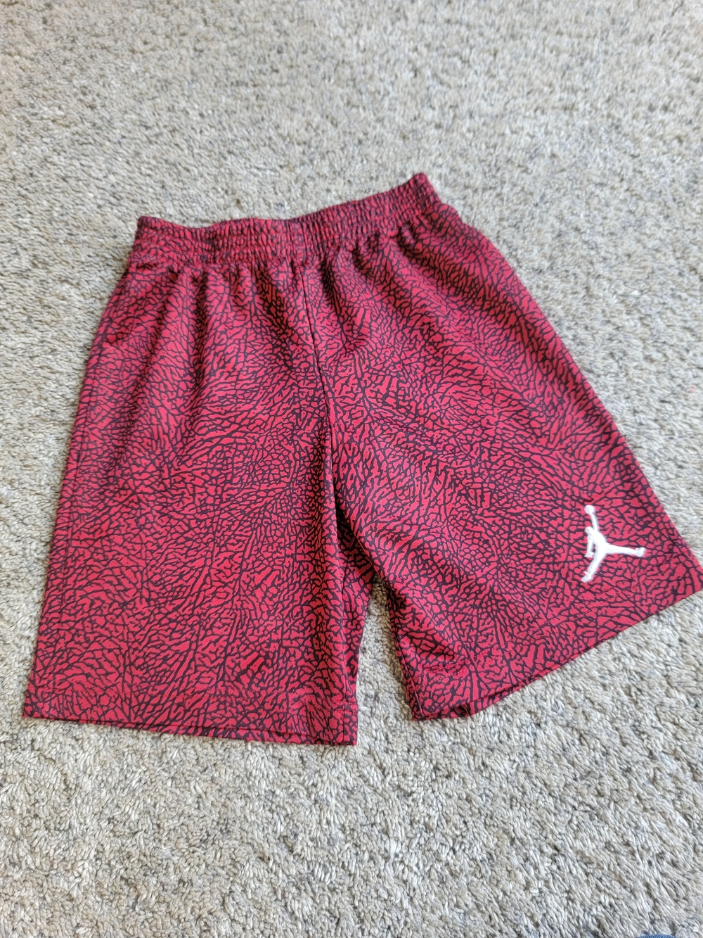 Red Elephant Print Basketball Shorts with White Jumpman Boys Size 6X/7